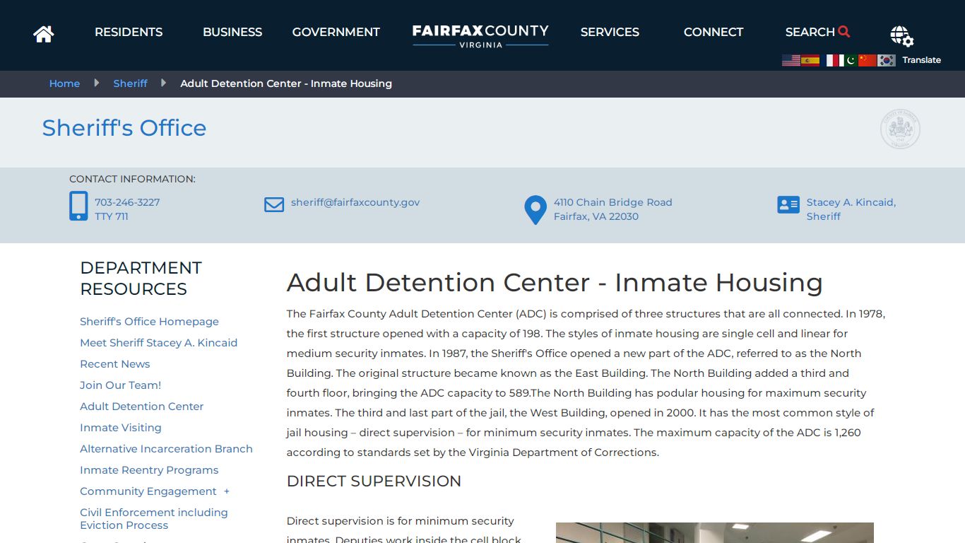 Adult Detention Center - Inmate Housing - Fairfax County, Virginia